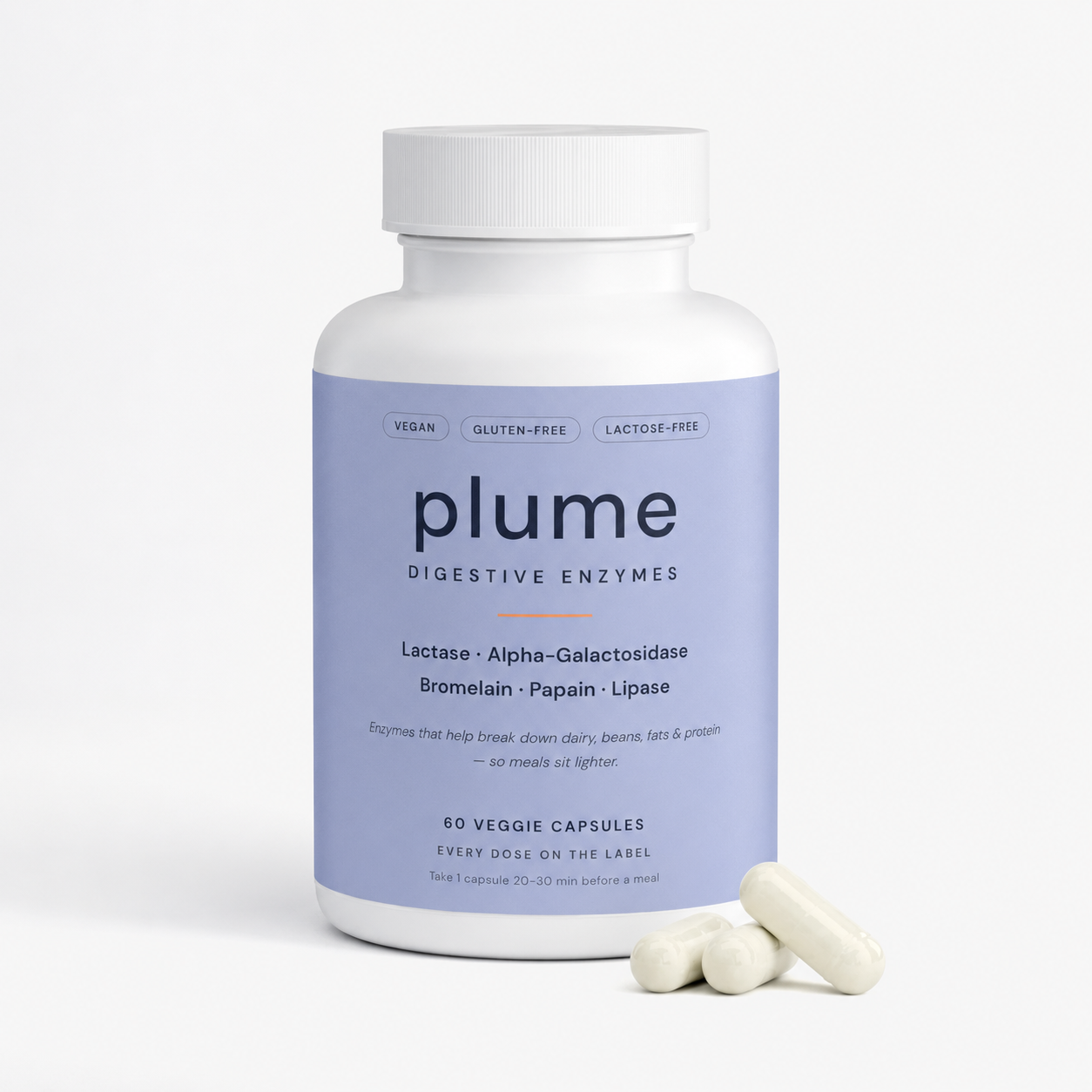 Plume digestive enzyme bottle